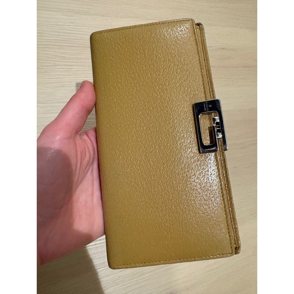Gucci Mustard Yellow Pebbled Leather Bifold Long Wallet Gold‎ GG Logo
